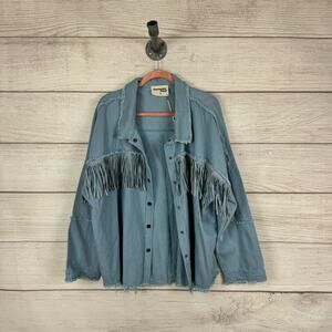Savanna Jane Plus Size Blue Fringe Western Boho Lightweight Shacket Size 3X